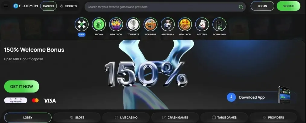 Flagman Casino 175% 650 darmowych obrotów